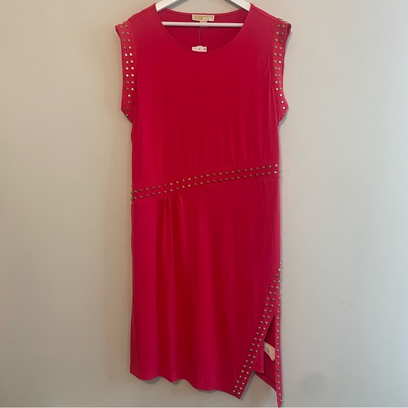 MICHAEL KORS NWT Sleeveless Astor Studded Front Slit Sheath Dress - Red Size 2X - Picture 2 of 12